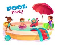 Enfants multi-ethniques nageant dans le vecteur de carton de piscine illustration de vecteur Enfants multi-ethniques nageant dans le vecteur de carton de piscine illustration de vecteur