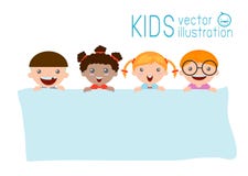 Enfants piaulant derrière la plaquette, enfants heureux, petits enfants mignons sur le fond illustration stock Enfants piaulant derrière la plaquette, enfants heureux, petits enfants mignons sur le fond illustration stock