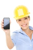 Engineer or architect woman showing smart phone stock images Engineer or architect woman showing smart phone stock images