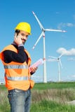 Engineer in Wind Turbine Power Generator Station stock image Engineer in Wind Turbine Power Generator Station stock image