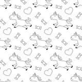Enhörningfärgläggningsida med sötsaker för ungar royaltyfri illustrationer Enhörningfärgläggningsida med sötsaker för ungar royaltyfri illustrationer