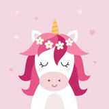 Enhörningvektorhuvud på rosa bakgrund Head ståendehästklistermärke, lappemblem Gulligt magiskt tecknad filmfantasidjur vektor illustrationer Enhörningvektorhuvud på rosa bakgrund Head ståendehästklistermärke, lappemblem Gulligt magiskt tecknad filmfantasidjur vektor illustrationer