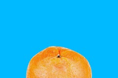 Enkel ny hel läcker orange mandarin på blå bakgrund med kopieringsutrymme för din text arkivfoto Enkel ny hel läcker orange mandarin på blå bakgrund med kopieringsutrymme för din text arkivfoto
