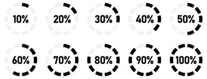 Enkel rund ladda skala med procentsatstext stock illustrationer Enkel rund ladda skala med procentsatstext stock illustrationer