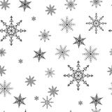 Enkel sömlös modell för snöflinga Svart snö på vit bakgrund Abstrakt tapet som slår in garnering Symbol av stock illustrationer Enkel sömlös modell för snöflinga Svart snö på vit bakgrund Abstrakt tapet som slår in garnering Symbol av stock illustrationer