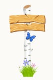 Enseigne en bois avec des fleurs et des papillons Images stock Enseigne en bois avec des fleurs et des papillons Images stock