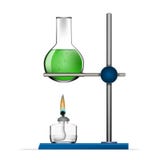 Ensemble chimique réaliste d'équipement de laboratoire Flacons en verre, bechers, lampes d'esprit illustration stock Ensemble chimique réaliste d'équipement de laboratoire Flacons en verre, bechers, lampes d'esprit illustration stock