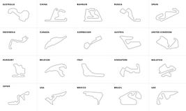Ensemble complet de circuits pour la saison de F1 2017 Illustration de vecteur illustration libre de droits Ensemble complet de circuits pour la saison de F1 2017 Illustration de vecteur illustration libre de droits
