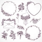 Ensemble D Elements De Conception Florale Branche De Fleur Guirlandes Coeur Fleurs De Roses Mariage Anniversaire Concept De J Illustration Stock Illustration Du Elements Concept