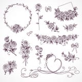 Ensemble D Elements De Conception Florale Branche De Fleur Guirlandes Coeur Fleurs De Roses Mariage Anniversaire Concept De J Illustration De Vecteur Illustration Du Concept Branche