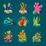 Ensemble d'algues de bande dessinée, éléments pour l'aquarium illustration stock Ensemble d'algues de bande dessinée, éléments pour l'aquarium illustration stock