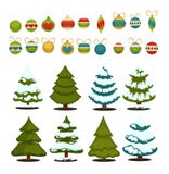Ensemble d'arbre de Noël d'arbres de vert de Noël et de boule de décoration illustration de vecteur Ensemble d'arbre de Noël d'arbres de vert de Noël et de boule de décoration illustration de vecteur