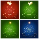 Ensemble d'arbres de Noël abstraits avec l'étoile et le coq d'or illustration libre de droits Ensemble d'arbres de Noël abstraits avec l'étoile et le coq d'or illustration libre de droits