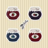 Ensemble d'autocollants de Berry Jam et de cuillères Image stock Ensemble d'autocollants de Berry Jam et de cuillères Image stock