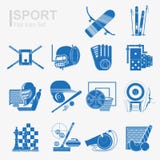 Ensemble d'icône plate de sport de conception avec l'inventaire bleu d'isolement et l'article de sport de sport de silhouette illustration libre de droits Ensemble d'icône plate de sport de conception avec l'inventaire bleu d'isolement et l'article de sport de sport de silhouette illustration libre de droits