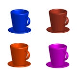 Ensemble d'image de vecteur de tasses colorées et colorées 3d avec une soucoupe de sur un fond blanc illustration stock Ensemble d'image de vecteur de tasses colorées et colorées 3d avec une soucoupe de sur un fond blanc illustration stock