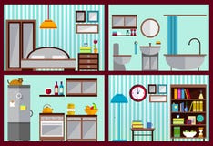 Ensemble d'intérieurs de vecteur avec des meubles illustration de vecteur Ensemble d'intérieurs de vecteur avec des meubles illustration de vecteur