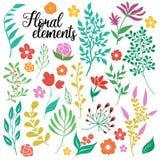 Ensemble d'éléments floral tiré par la main illustration stock Ensemble d'éléments floral tiré par la main illustration stock