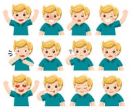 Ensemble d'émotions adorables de massage facial de garçon Visage de garçon illustration de vecteur Ensemble d'émotions adorables de massage facial de garçon Visage de garçon illustration de vecteur