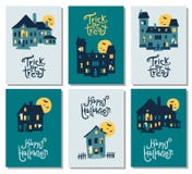 Ensemble de 6 cartes de Halloween : faites la fête l'invitation, salutation, cartes, mouche illustration de vecteur Ensemble de 6 cartes de Halloween : faites la fête l'invitation, salutation, cartes, mouche illustration de vecteur