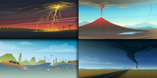 Ensemble de catastrophe naturelle ou de cataclysmes Fond de catastrophe et de crise Tornade réaliste ou tempête, grève surprise illustration stock Ensemble de catastrophe naturelle ou de cataclysmes Fond de catastrophe et de crise Tornade réaliste ou tempête, grève surprise illustration stock