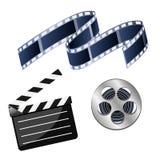 Ensemble de cinéma d'illustrations de vecteur se composant de la bobine avec le film, illustration stock Ensemble de cinéma d'illustrations de vecteur se composant de la bobine avec le film, illustration stock