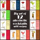 Ensemble de cocktails alcooliques avec des recettes illustration de vecteur Ensemble de cocktails alcooliques avec des recettes illustration de vecteur