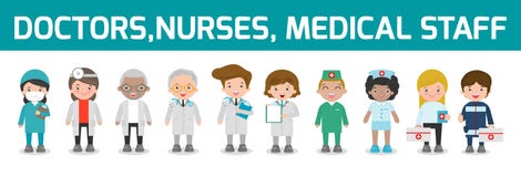 Ensemble de docteur, infirmières, personnel de médecine dans le style plat d'isolement sur le fond blanc L'équipe de personnel mé Photos libres de droits Ensemble de docteur, infirmières, personnel de médecine dans le style plat d'isolement sur le fond blanc L'équipe de personnel mé Photos libres de droits