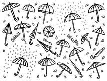 Ensemble de griffonnage de parapluie Image stock Ensemble de griffonnage de parapluie Image stock
