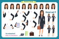 Ensemble de jeune femme d'affaires présentant dans différentes poses Caractère de personnes rester D'isolement sur le blanc Style illustration stock Ensemble de jeune femme d'affaires présentant dans différentes poses Caractère de personnes rester D'isolement sur le blanc Style illustration stock