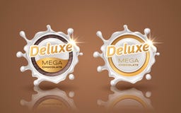 Ensemble de labels de luxe de conception dans la couleur d'or d'isolement sur le fond Éclaboussure dynamique de remous de lait Ci illustration stock Ensemble de labels de luxe de conception dans la couleur d'or d'isolement sur le fond Éclaboussure dynamique de remous de lait Ci illustration stock