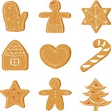 Ensemble de Noël de pain de gingembre, biscuit de vacances illustration stock Ensemble de Noël de pain de gingembre, biscuit de vacances illustration stock