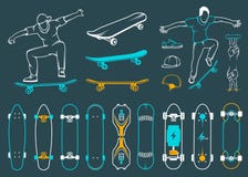 Ensemble de planches à roulettes, équipements de style de rue illustration de vecteur Ensemble de planches à roulettes, équipements de style de rue illustration de vecteur