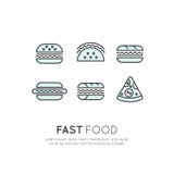 Ensemble de produits alimentaires rapides, de hot-dog, d'enveloppe, de pizza, de Burrito et de sandwich, hamburger illustration stock Ensemble de produits alimentaires rapides, de hot-dog, d'enveloppe, de pizza, de Burrito et de sandwich, hamburger illustration stock