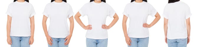 Ensemble de T-shirt, T-shirt de femme d'isolement, beaucoup de T-shirts d'avant-vue, fille en collage blanc de chemise image stock Ensemble de T-shirt, T-shirt de femme d'isolement, beaucoup de T-shirts d'avant-vue, fille en collage blanc de chemise image stock