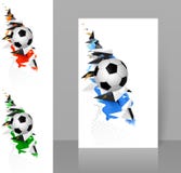 Ensemble de trois bannières avec le football blanc et noir du football avec les éléments abstraits géométriques de conception de Photographie stock Ensemble de trois bannières avec le football blanc et noir du football avec les éléments abstraits géométriques de conception de Photographie stock
