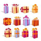 Ensemble de vecteur de différents boîte-cadeau colorés de perspective Belle bo?te actuelle avec l'arc primordialement Cadre de ca illustration libre de droits Ensemble de vecteur de différents boîte-cadeau colorés de perspective Belle bo?te actuelle avec l'arc primordialement Cadre de ca illustration libre de droits
