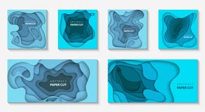 Ensemble de vecteur de 6 milieux avec la forme bleue profonde de coupe de papier de couleur illustration libre de droits Ensemble de vecteur de 6 milieux avec la forme bleue profonde de coupe de papier de couleur illustration libre de droits