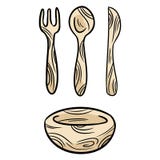 Ensemble en bambou r?utilisable de kithcenware de griffonnages Vaisselle recyclable de rebut nulle de cuisine Fourchette jetable illustration de vecteur Ensemble en bambou r?utilisable de kithcenware de griffonnages Vaisselle recyclable de rebut nulle de cuisine Fourchette jetable illustration de vecteur