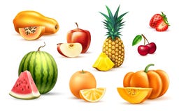 Ensemble exotique de fruit de pomme de pastèque de papaye d'ananas illustration libre de droits Ensemble exotique de fruit de pomme de pastèque de papaye d'ananas illustration libre de droits