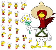 Ensemble mexicain de bande dessinée d'expressions de poulet de fleurs illustration stock Ensemble mexicain de bande dessinée d'expressions de poulet de fleurs illustration stock