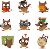 Ensemble sage de bande dessinée de hibou Image stock Ensemble sage de bande dessinée de hibou Image stock