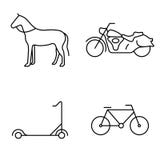 Ensemble simple de ligne mince ic?nes de vecteur public Scooter et vélo de moto de cheval illustration stock Ensemble simple de ligne mince ic?nes de vecteur public Scooter et vélo de moto de cheval illustration stock