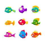 Ensemble tropical de poissons de bande dessinée colorée illustration libre de droits Ensemble tropical de poissons de bande dessinée colorée illustration libre de droits