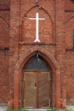 Entrance of brick church