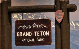 Entrance Sign, Grand Teton National Park, Jackson Hole, Wyoming, USA royalty free stock photo Entrance Sign, Grand Teton National Park, Jackson Hole, Wyoming, USA royalty free stock photo