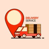 Entrega de la comida en estilo plano con el coche y el punto Dise?o del ejemplo del vector Servicio de salida ilustración del vector Entrega de la comida en estilo plano con el coche y el punto Dise?o del ejemplo del vector Servicio de salida ilustración del vector