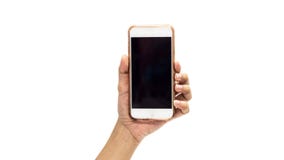 Entregue guardar o smartphone com fundo rachado do branco da tela foto de stock royalty free Entregue guardar o smartphone com fundo rachado do branco da tela foto de stock royalty free