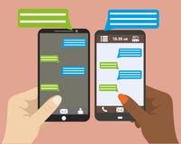 Entregue guardar o smartphone preto com bolhas vazias do discurso para o texto ilustração stock Entregue guardar o smartphone preto com bolhas vazias do discurso para o texto ilustração stock