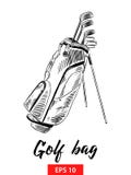 Entregue o esboço tirado do saco de golfe no preto isolado no fundo branco Desenho detalhado do estilo gravura a água-forte do vi ilustração do vetor Entregue o esboço tirado do saco de golfe no preto isolado no fundo branco Desenho detalhado do estilo gravura a água-forte do vi ilustração do vetor